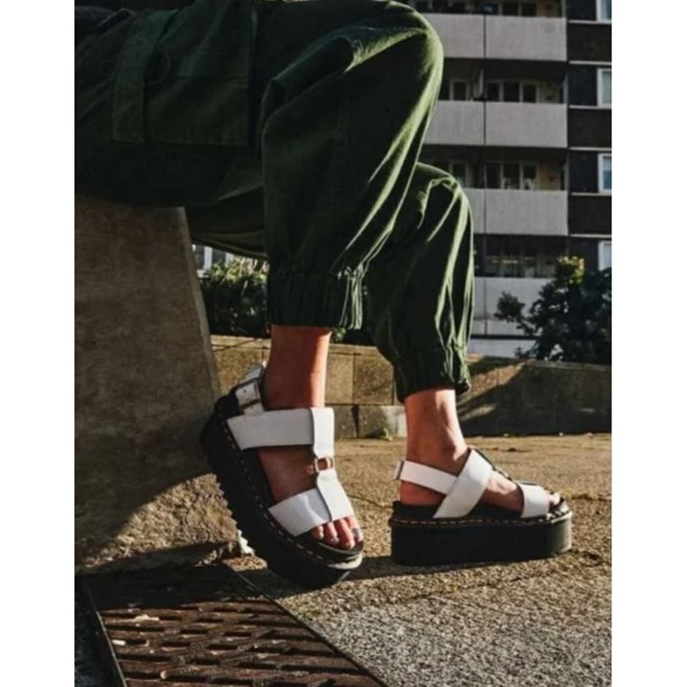 Doc Dr. Martens Francis White Leather Strap Platform Sandal Eu 42 Us 10 New